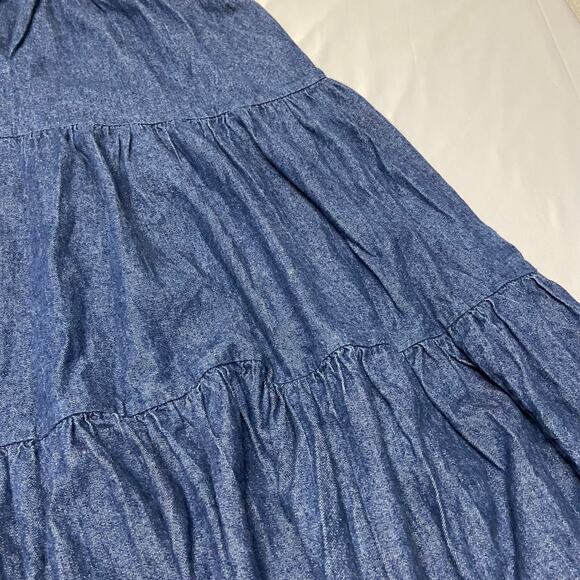 Patricia Wolf Skirt Denim Blue Jean Swing S Vintage Made in USA  Women's Tiered - Picture 5 of 12